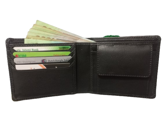 Black goat leather short wallet